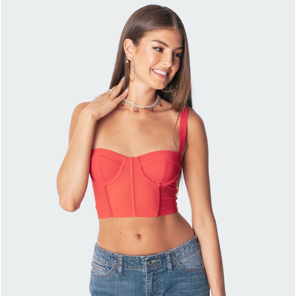 Edikted Teagen Mesh Corset Top red XS